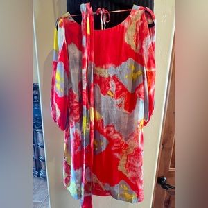 Halston Heritage Silky Shirt dress with pouf arms Size Large